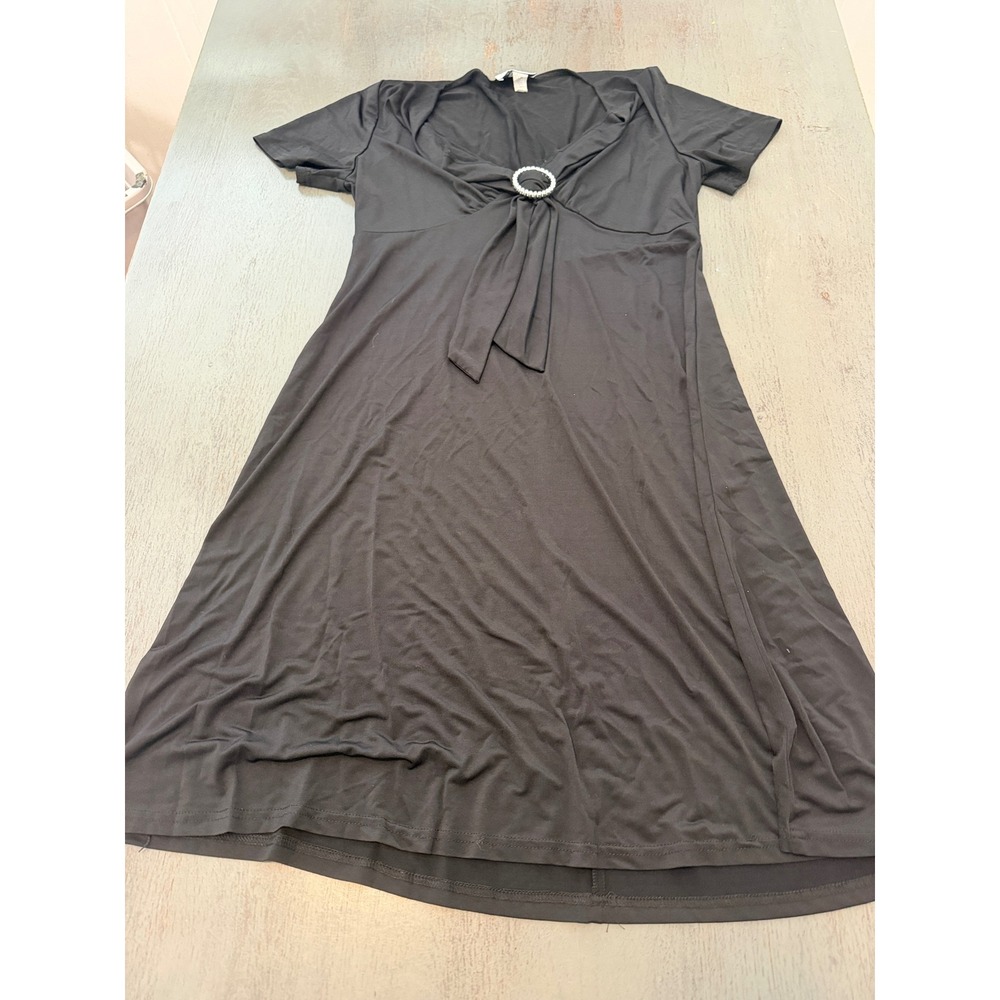 Periwinkle Black Short Sleeve Rhinestone Ring Empire Waist Dress Plus 14W